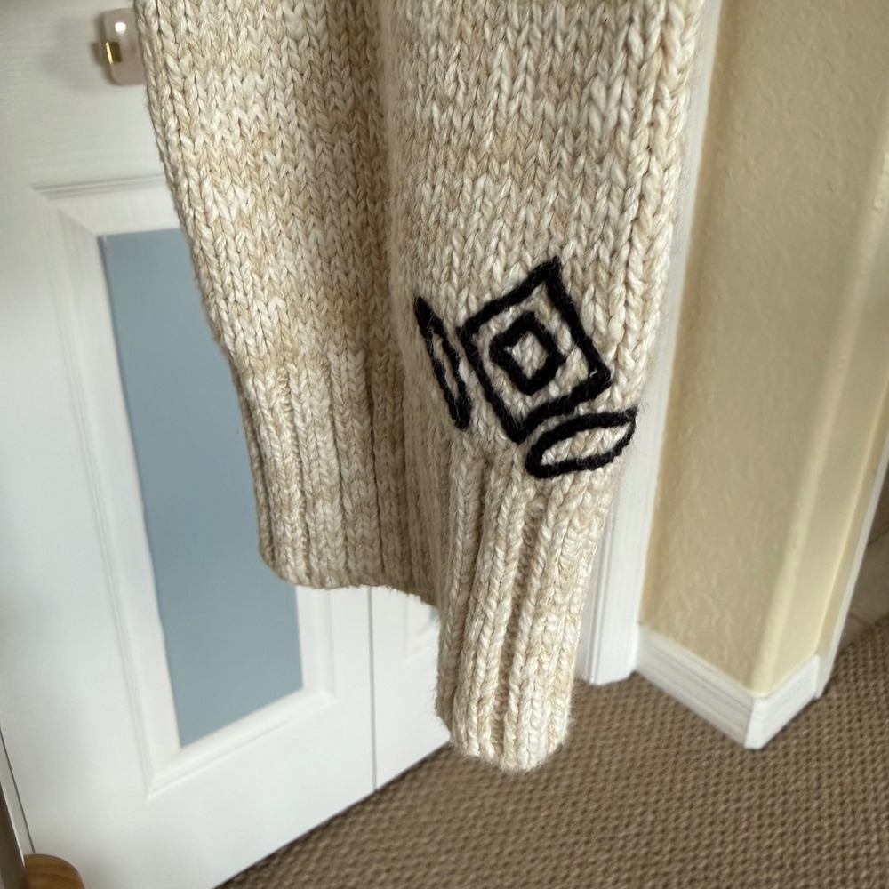 Sundance Womens Cream Black Embroidered Floral Cotton Wool Blend Sweater L - Picture 3 of 8